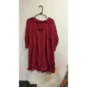 Women's casual long sleeve cotton dress by American Eagle Outfitters, maroon, M